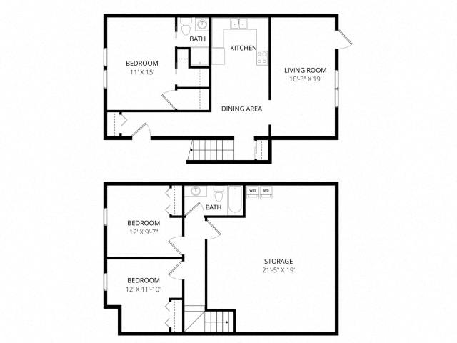 Floor plan for 3 beds, 2 baths, 1000 sqft